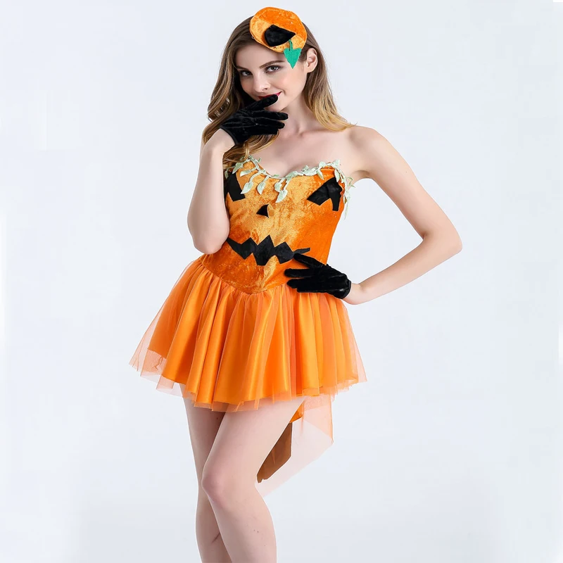 

Free shipping Pumpkin suits 2018 New adult Halloween pumpkin role-playing costumes pumpkin witch suit velvet suit for women