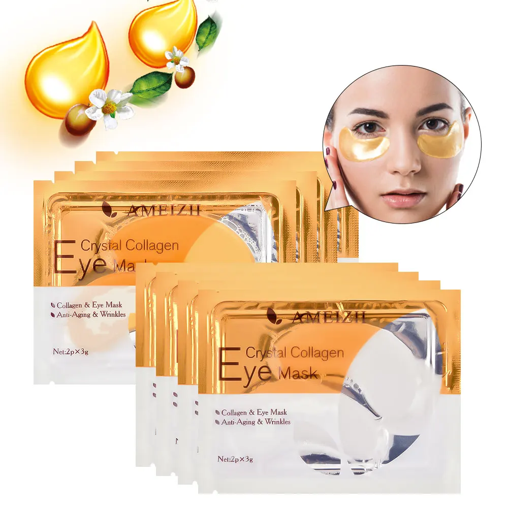 

AMEIZII 10Pcs=5Pack Crystal Collagen Eye Mask Gel Eye Patches for Eyes Care Dark Circles Remove Gold Mask
