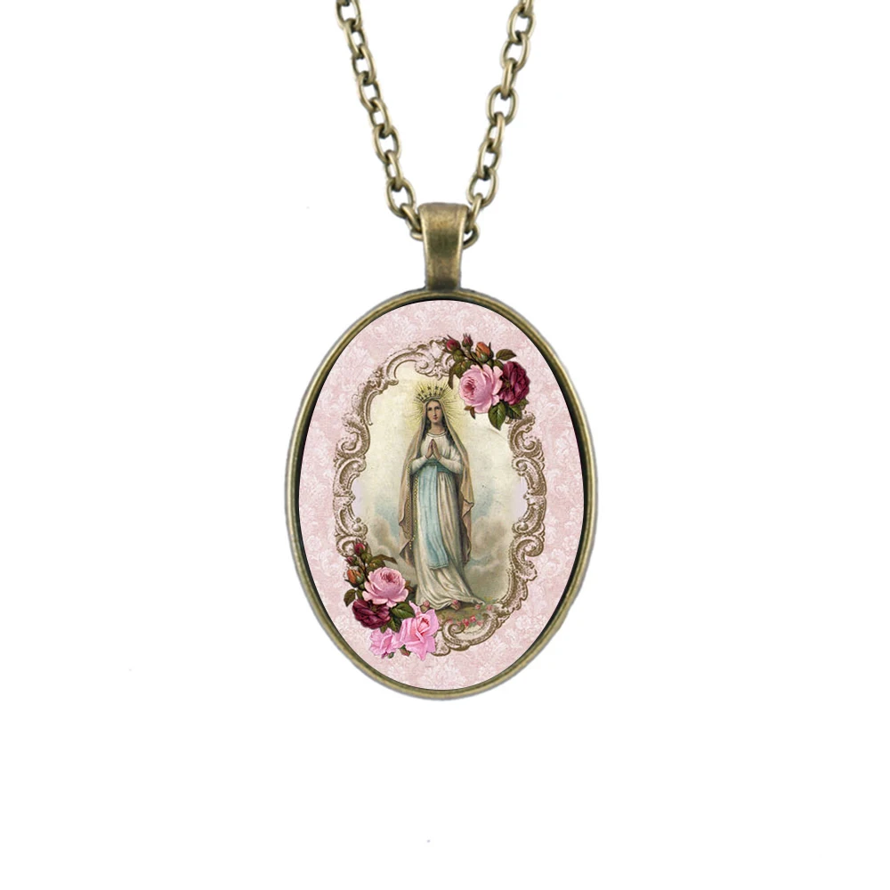 

Madonna image Glass Cabochon Pendants Necklaces Christian Culture oval Glass Pendant Favor Gifts for Children Family 30*40 mm