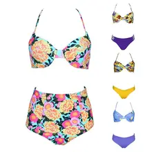 Womens Sexy Two Piece Bikini Set Spaghetti Straps Boho Floral Printed Push Up Underwire Bra High Waist Hollowed Criss Cross Thon Womens Sexy Two Piece Bikini Set Spaghetti Straps Boho Floral Printed Push Up Underwire Bra High Waist Hollowed Criss Cross Thon