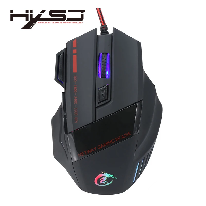 HXSJ optical gaming mouse USB 7 button 5500DPI wired mice adjustable