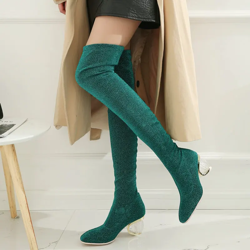 

2018 Fashion Over the Knee Boots Women Strange Style Stretch Thigh Boots Slip On Winter Warm Shoes Woman Size 34-43