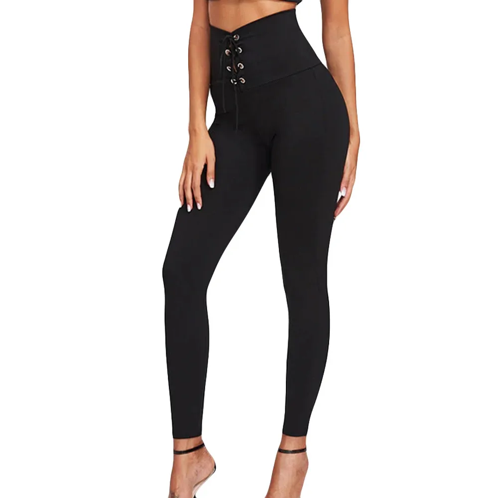 

Ladies Fashionable High Elasticity Waist Leggings Gym Active Bandage Pants New Hot Sale Black Skinny Trousers For Women 2019