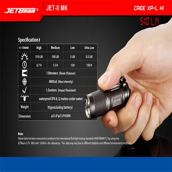

High Quality New Portable JETbeam JET-II MK Cree XP-L HI 510 Lumens Waterproof LED Flashlight