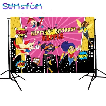 

sxy1388 Super Girls camera fotografica Building Wonder Women Backdrop Girls Birthday Party Backgrounds For Photo Studio 7x5FT