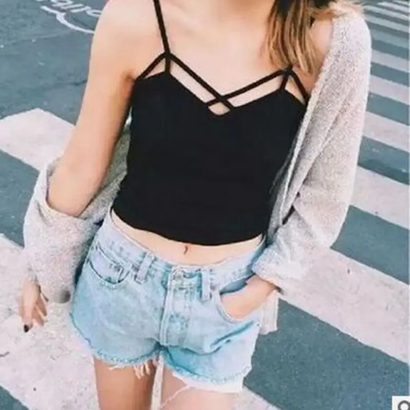 2018 New Summer Sexy Solid Top Female Camisole V-neck Vest Stretchable Backless Slim Sling Tank Tops T-shirts For Women