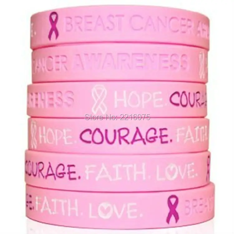 

100pcs Pink Breast Cancer Awareness wristband silicone bracelets free shipping by ePacket