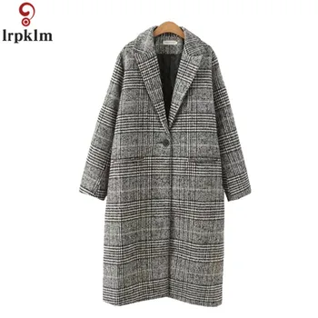 

Women Wool Jacket Long Plaid Coat Winter Coat Wool Plus Size 4XL Loose Coats Women Button Korean Female Overcoat 2018 CH635