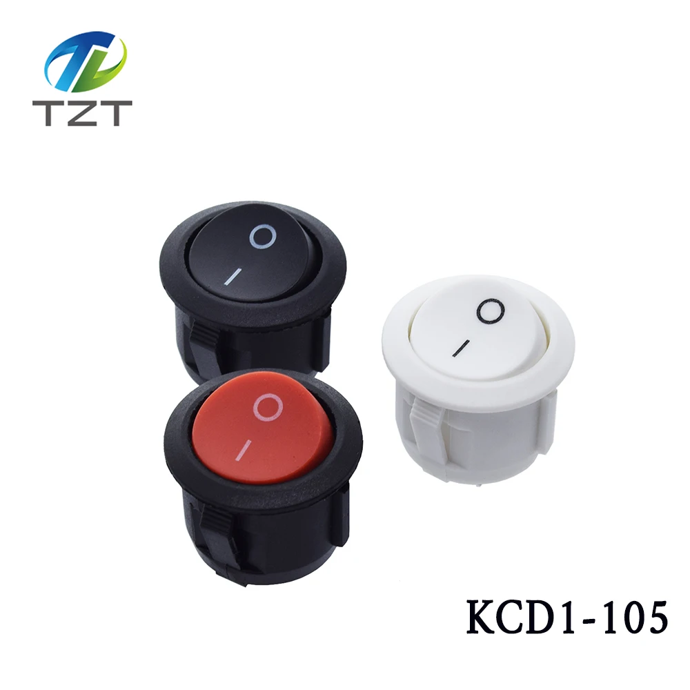 

TZT 20MM ON-OFF Round Rocker Toggle Switch 6A/250VAC 10A 125VAC Plastic Push Button Switch KCD1-105 Red Black White