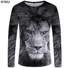 Kyku lion camiseta masculina de manga longa, cinza, animais legais, 3d, punk streetwear, roupas masculinas, novo S-XXXXXL