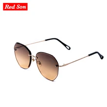 Red Son 2019 Fashion New Brand Designer Sunglasses Women Polarized Mirror Metal Frame alloy Golden leg UV400 With Accessories