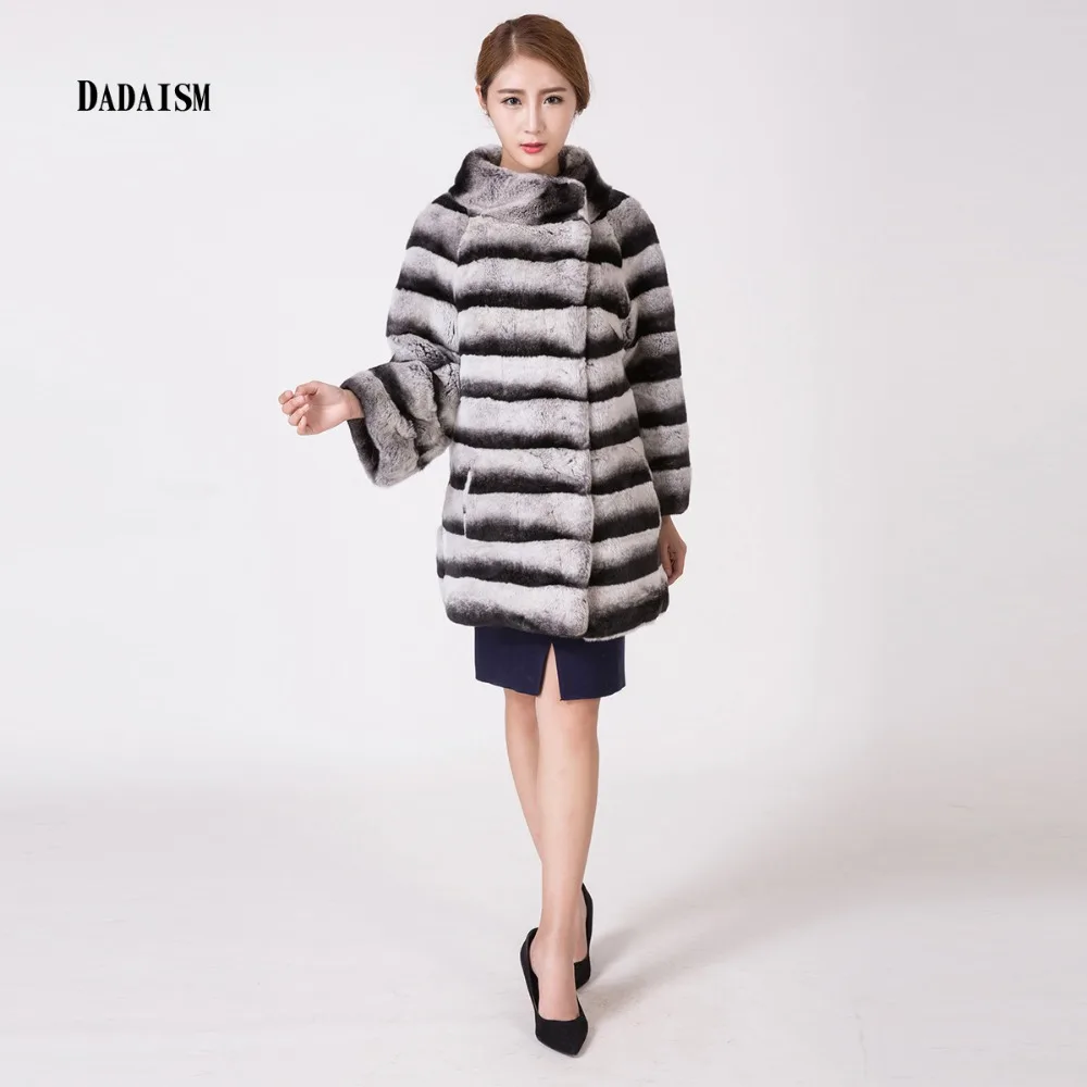 2017 new fur coat female models Rex Rabbit wool warm straight type collar striped fur grass