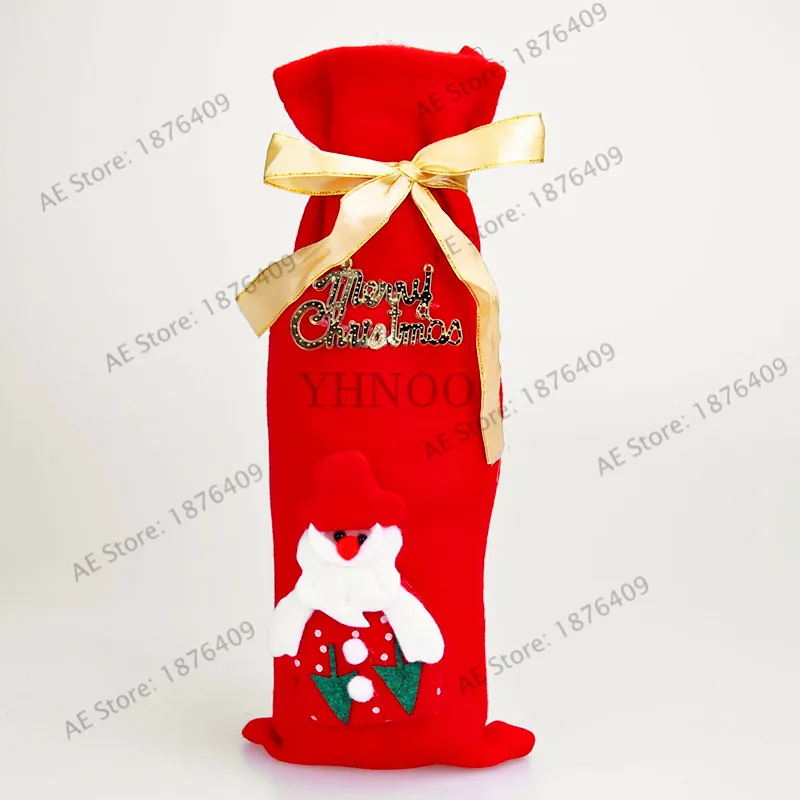 

1 unids/bolsa de Papá Noel muñeco de nieve diseño de botella de vino bolsas de regalo de vino tinto bonitos suministros de decoración de Navidad