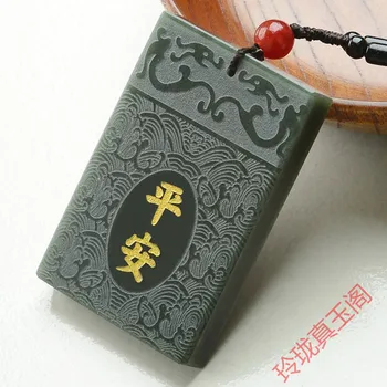 

Fine Hand Carved without mishap Nature Green Gray Jade Pendant safe and sound Amulet With String 4A +