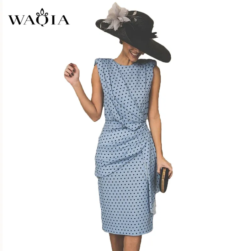 

WAQIA Summer Dress Polka Dot Dress for Women Office Midi Dress 2019 Vintage Sexy Bodycon Dress Red Sleeveless Plus Size Vestidos