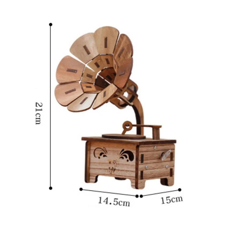 Музыкальный фонограф в форме деревянного DIY ручной моды коленчатая механическая музыкальная шкатулка орнамент для подарка домашний офис Декор ремесла