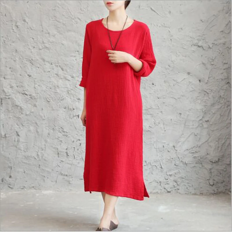 Продажа Летнее платье 2016 Для женщин Винтаж длинное платье из хлопка и льна Повседневное платье vestidos ladiies свободные Сарафан