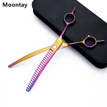 Moontay 8.0 Shark Teeth Rainbow Downward Curved Pet Grooming Chunker Scissors/Thinning Shears for Professional Pet Groomer 9inch professional shark teeth fishing bone pet thinning hairdressing scissor pet grooming shear tesouras hairstyle tool