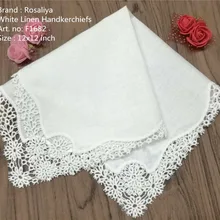 Набор из 12 модных дамские платки свадебные носовые платки льняные ромашки крючком вышитые кружевные платки 12x12-дюймов