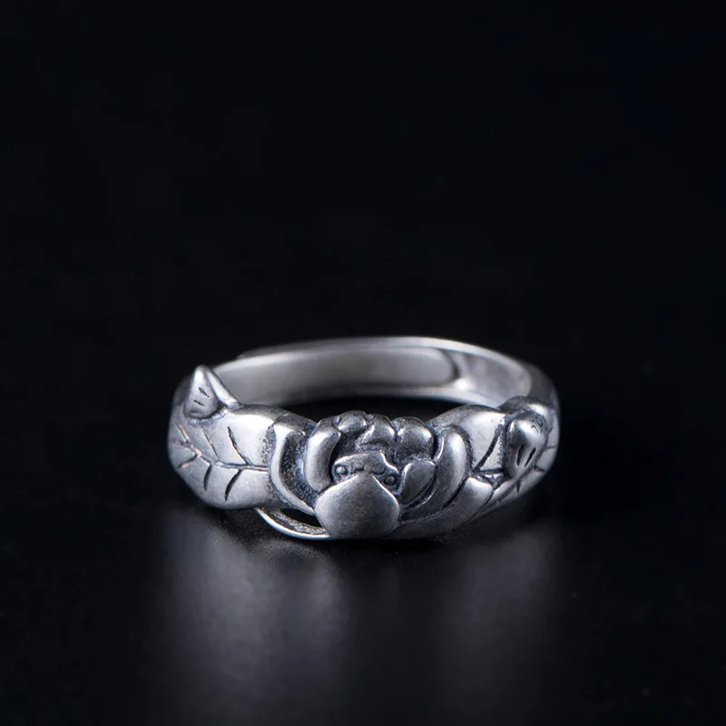 lotus vintage silver ring woman jewelry chinese style 100% 925 Sterling silver Jewelry Vintage Adjustable rings for women gift
