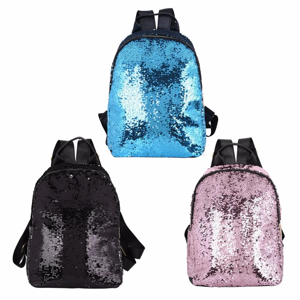 Women Girl Large Capacity Shiny Glitter Bling Sparkly Sequins Backpack PU Casual Daypack