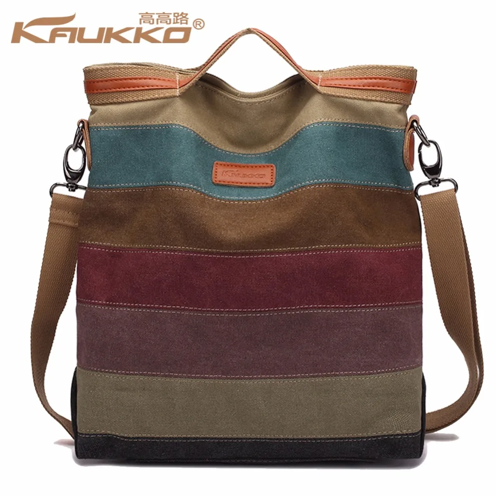 

KAUKKO Daypack Canvas Handbags Patchwork Totes messenger bag Crossbody Bag Classic Stripes Travel Shopping bag Shoulder bag