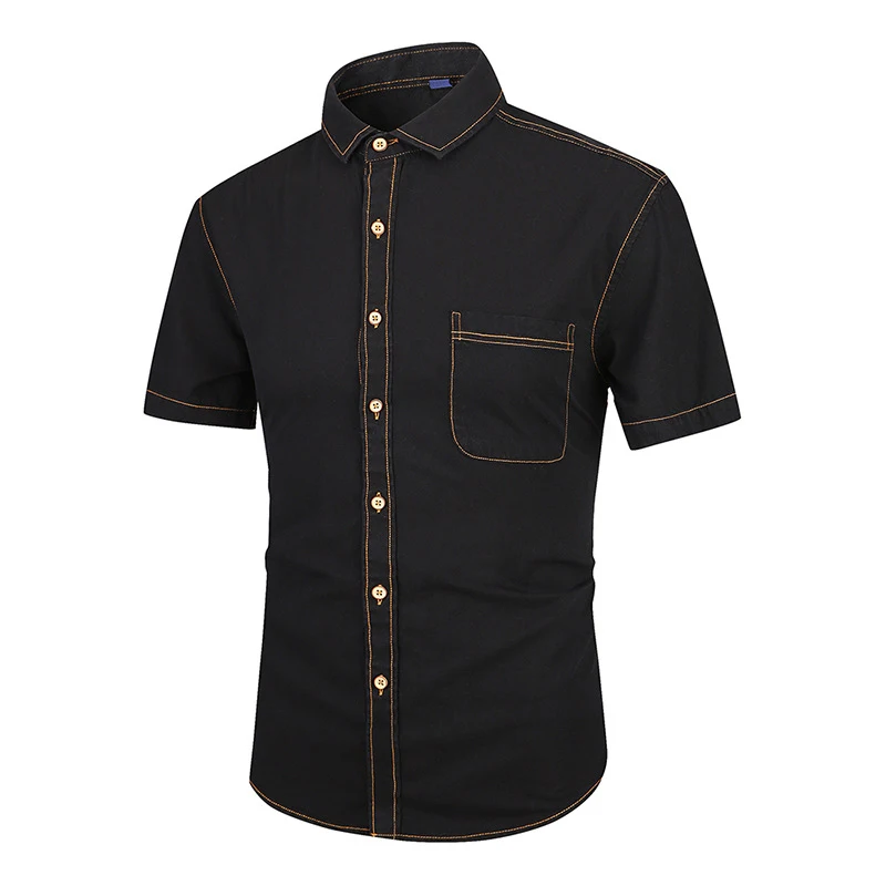 Повседневная джинсовая рубашка мужская рубашка новая летняя мода Chemise Homme для мужчин однотонные рубашки рубашка с коротким рукавом мужская блузка - Цвет: 1
