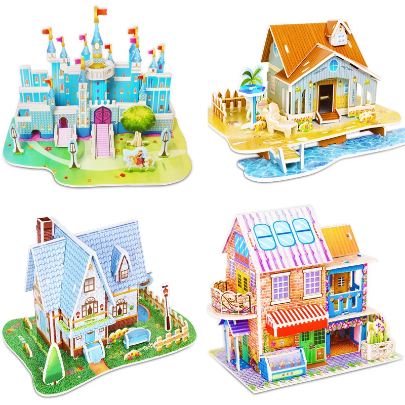 

Random Style 3D Puzzle Jigsaw Baby Early Learning DIY Toy Cartoon Castle House Pattern Puzzle Decoration For Girls Boys Gift