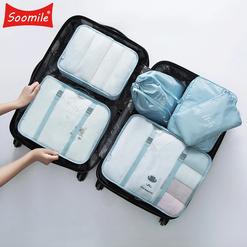 

2018 New Brand Travel 6pcs Set 290 Polyester Fiber Travel Bag Spring Summer luggage Organizer for Clothes Underwear Clothing