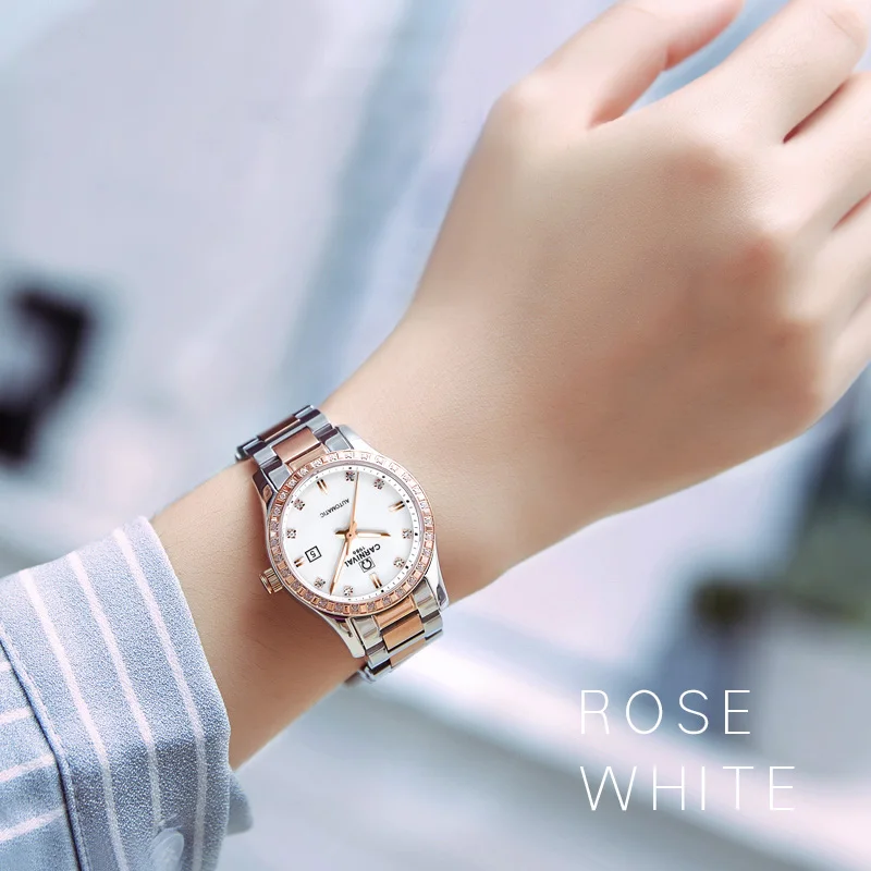 Роскошные брендовые бриллиантовые часы женские Автоматические механические часы со стразами женские часы из нержавеющей стали водонепроницаемые наручные часы со скелетом