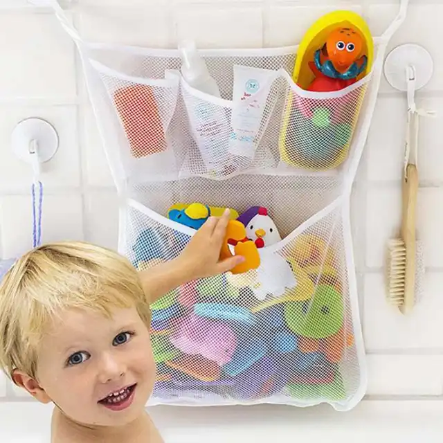Multifunction Child Bathroom Mesh Bag Kids Baby Bath Bathtub Toy Tidy Storage Bags Net Suction Cup Baskets