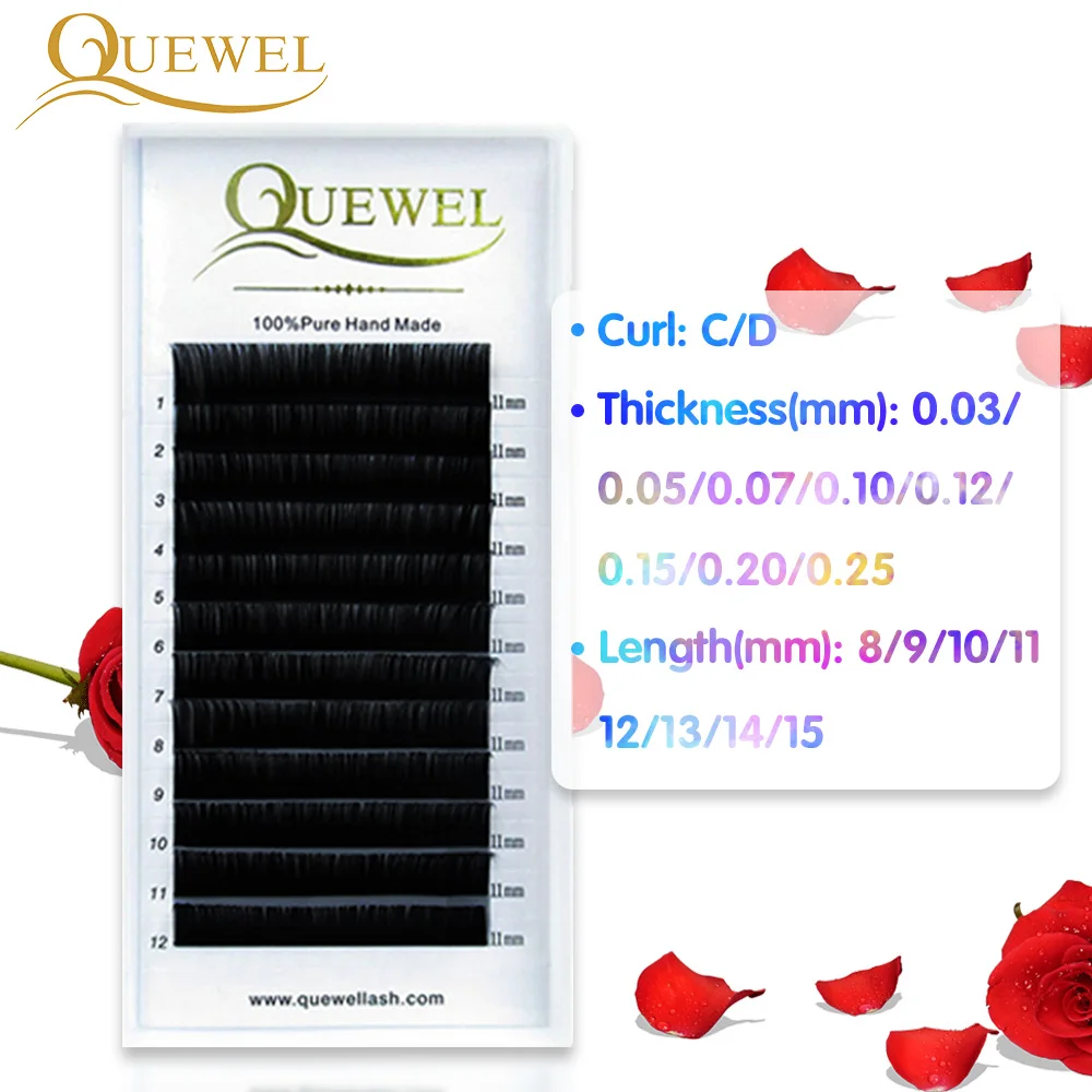 

Individual Eyelash Lashes Extension Soft Volume Lashes Extension Professionals C/D Curl Silk Mink Eyelashes Quewel 12Rows/Box