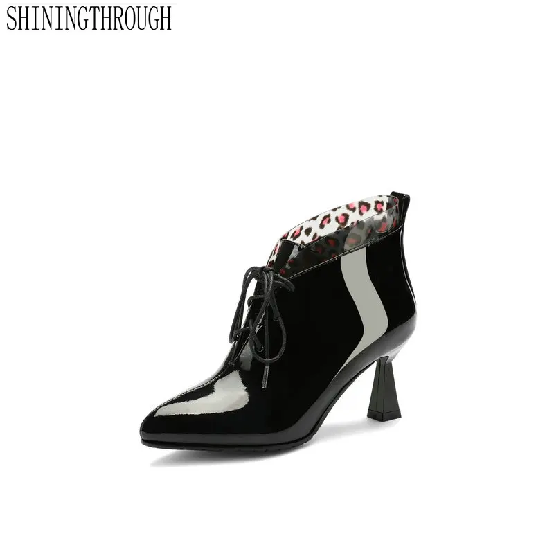 

Genuine Leather Ankle Cross-tied Women Boots Fashion Sexy High Heel Women Shoes Spring Autumn Party Dancing Shoes Size 34-43