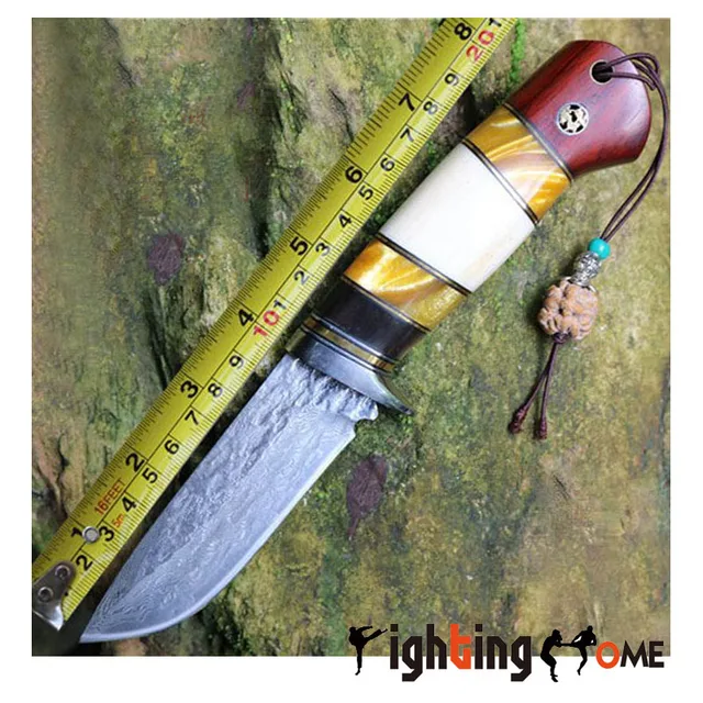 Cheap 58-59HRC Damascus Fixed Blade characteristics handle Fixed Hunting Knife Collection EDC Hight quality Camping Knife