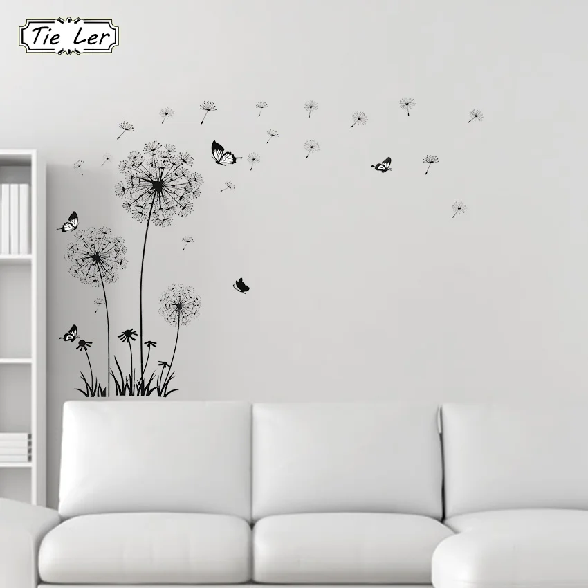 TIE LER Butterfly Flying in Dandelion Bedroom Stickers Poastoral Style Wall Stickers Original Design PVC Wall Decals