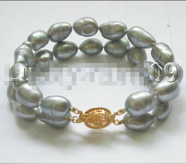 

shippingGenuine 8" 2row 12mm baroque Gray freshwater pearls bracelet e1590 5.25