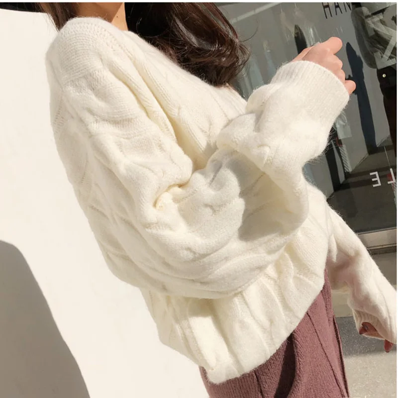 Пуловеры Для женщин, спортивный свитер Harajuku, Одноцветный теплый вязаный женский свитер уличная корейский стиль джемпер Для женщин свободного кроя, простая ко всему подходящая для девушек; для женщин; элегантный