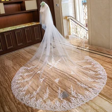 Потрясающая двухслойная роскошная кружевная свадебная вуаль с аппликацией в виде дерева длиной 4 метра, Свадебные вуали с гребешком AX2019