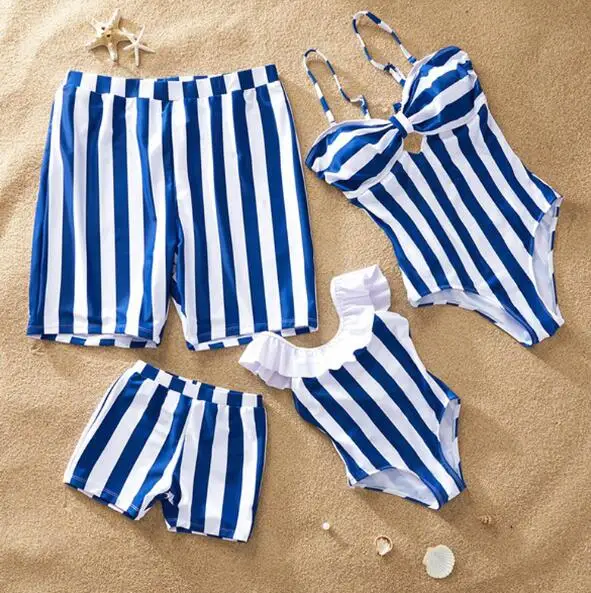 blue Одинаковые купальники для всей семьи; купальник для мамы и дочки; купальники бикини для мамы и дочки; Семейный комплект для папы, мамы, дочки и сына - Цвет: blue