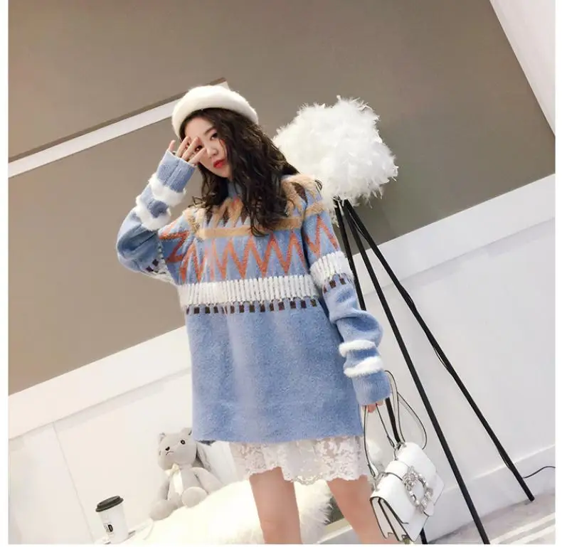 Sweet Winter Autumn Women Sweater Pullovers O-Neck Long Sleeve Loose Female Knitted Tops Jumper Elastic Soft Warm CQ2749