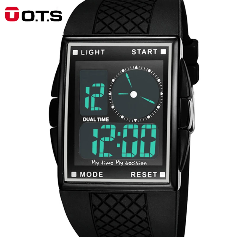 Cool LED Digital and Analog Men Sports Watch with Square Dial Hot Sale OTS Water Resistant