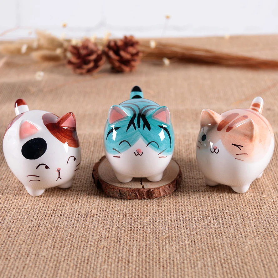  Japanese Cute Ceramic Chubby Cat Ornaments Desk Cartoon Animals Creative Children Girls Birthday Gi