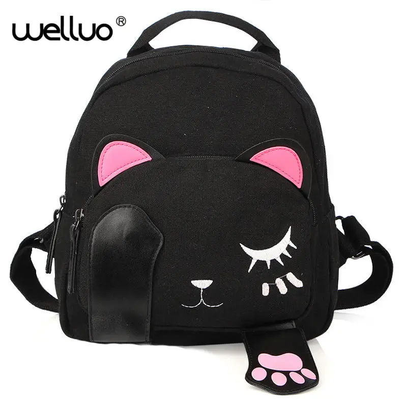 Cute Cat Backpack Female Canvas Leather Patchwork Embroidery Backpacks for Teenage Girls Funny School Rucksack Travel Bag XA655B Cute Cat Backpack Female Canvas Leather Patchwork Embroidery Backpacks for Teenage Girls Funny School Rucksack Travel Bag XA655B