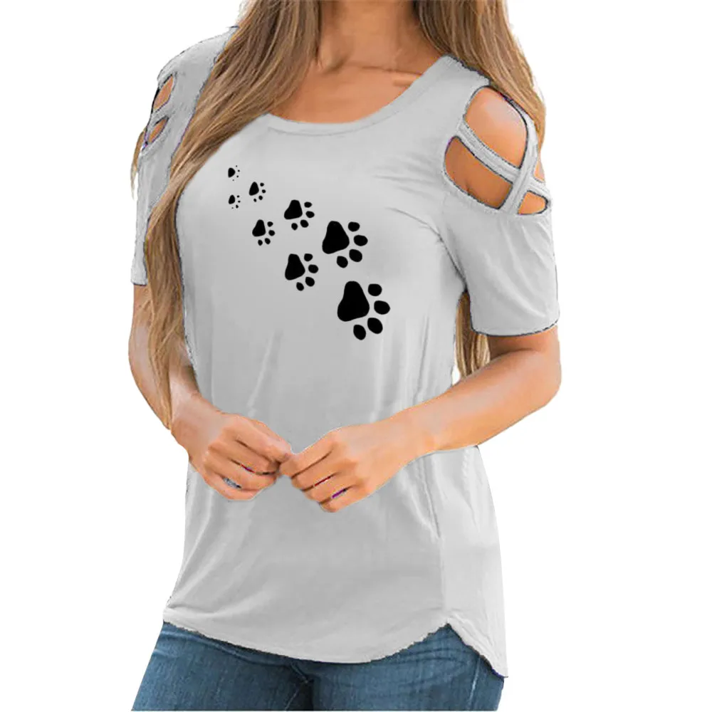 WOMAIL 2019 Women Summer  Short Sleeve Cold Shoulder T Shirt For Women,Strappy details within the cold shoulder T-Shirt W30403