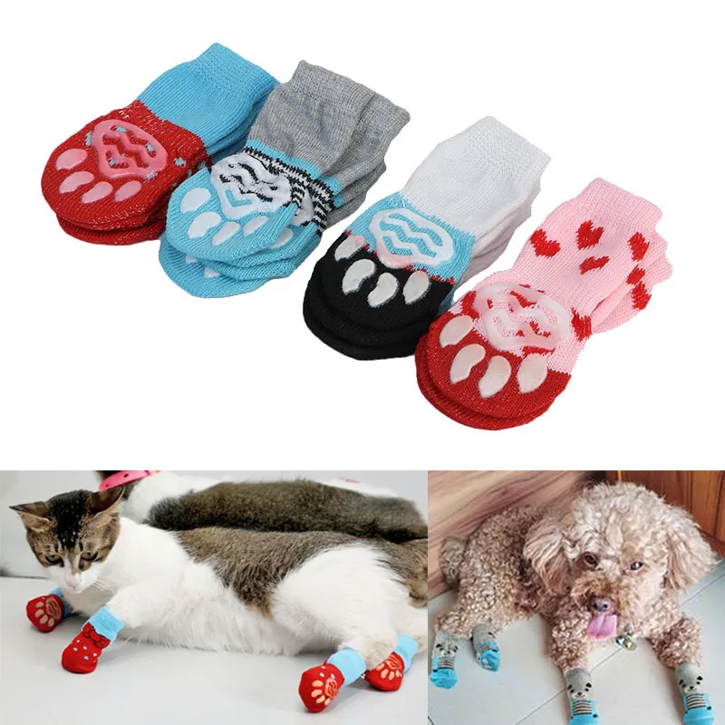 4 Pcs Pet Puppy Dog Socks Anti slip Knitting Breathable Elasticity Warm