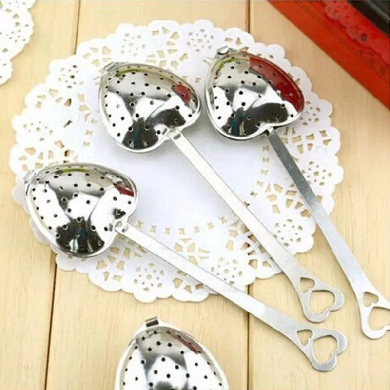 1pcs Tea  Strainer Spoon Colander Heart Shape Stainless Steel Strainer Infuser Filter Spice Ball Spoon Kitchen Tool (4)
