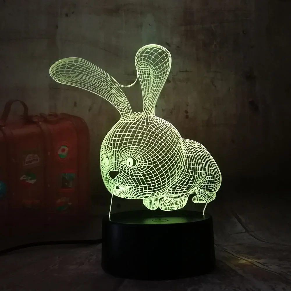 Мультяшный 3D светодиодный светильник ing Animal Rabbit акриловый RGB Ночной светильник USB сенсорный контроль домашний декор настольная лампа Рождественский подарок для детей
