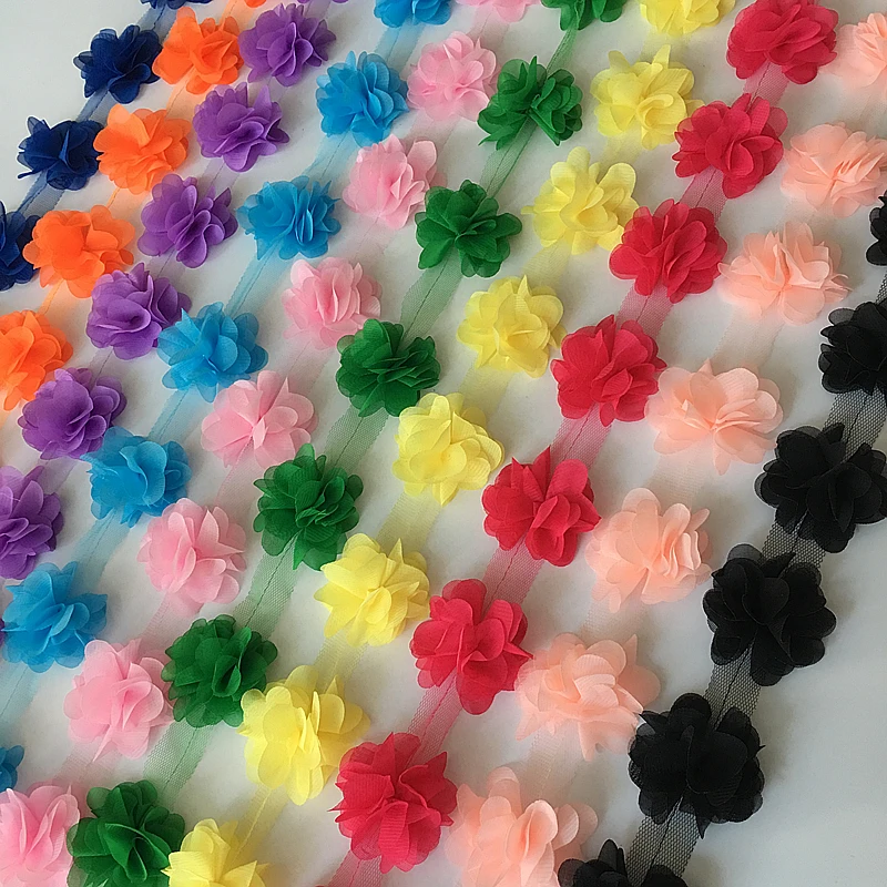 3D Chiffon Flowers DIY lace trim lace ribbon decoration clothes accessories 24 flowers(about 2 yards) 33 colors 6cm Width lace ribbon,lace garment accessories,lace decoration,lace accessories,lace sewing accessories,clothing accessories