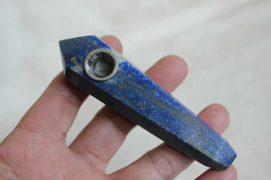 

Natural Lapis Lazuli & Pyrite Crystal Wand Smoking Pipe Carved Healing + Cstrainer,CDHC