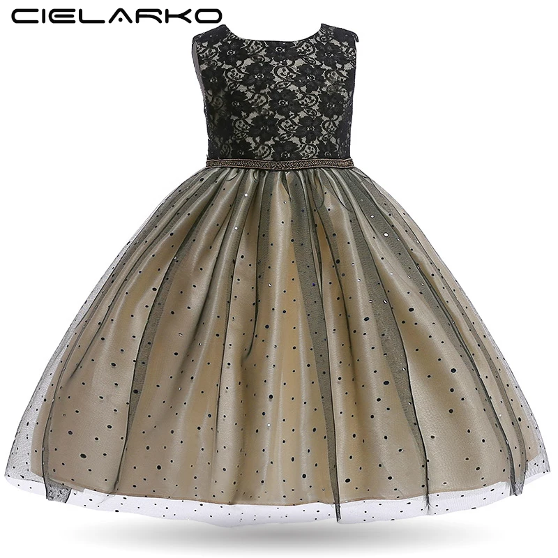 

Cielarko Black Party Dress for Girl Sequin Sleeveless Pageant Kids Dresses Formal Children Clothing New Tulle Toddler Dress